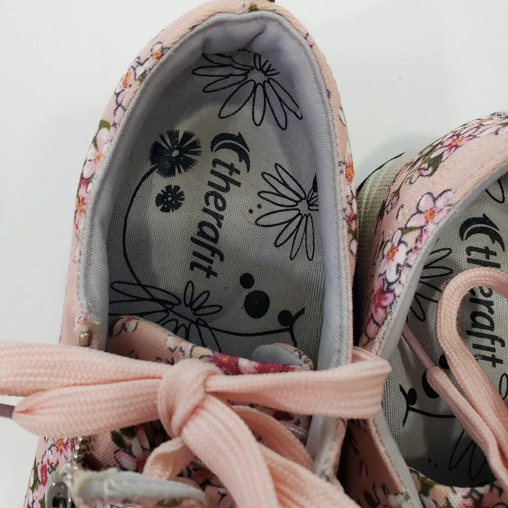 Therafit Floral Athletic Shoes Size 8 Women Pink Zip Cute Comfort - Picture 3 of 9